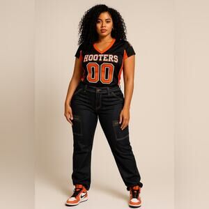 🔥 RARE Hooters Jersey | Black & Orange #00 | Sexy Cheer Style Top – Size S/M 🔥